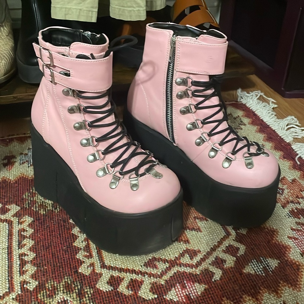 Pink platform boot